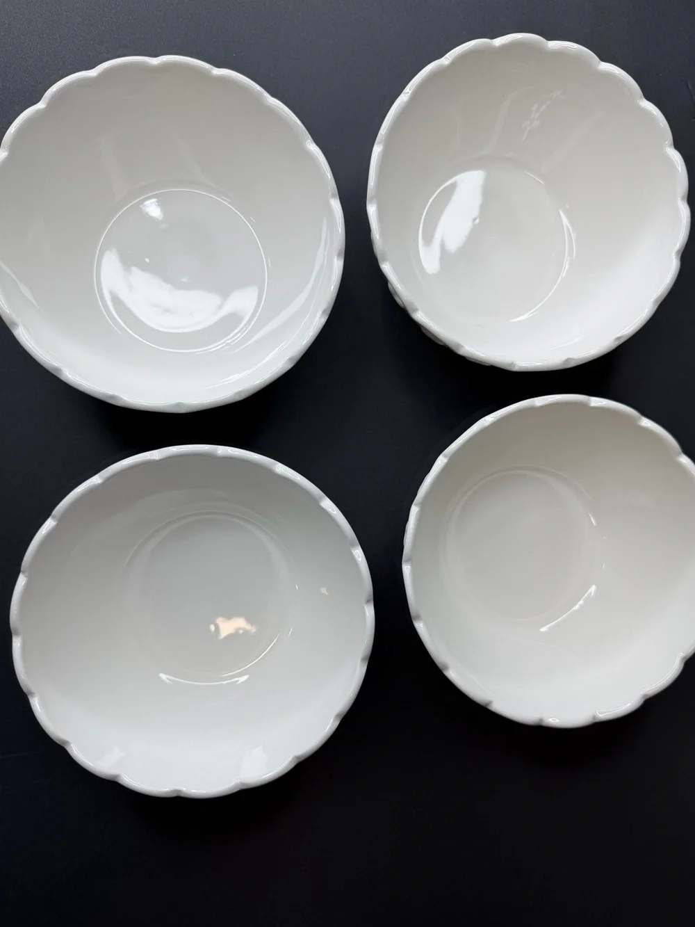 Mellow & Mod White Heart Scalloped Ceramic Bowl Set of 4 Coquette Cottagecore